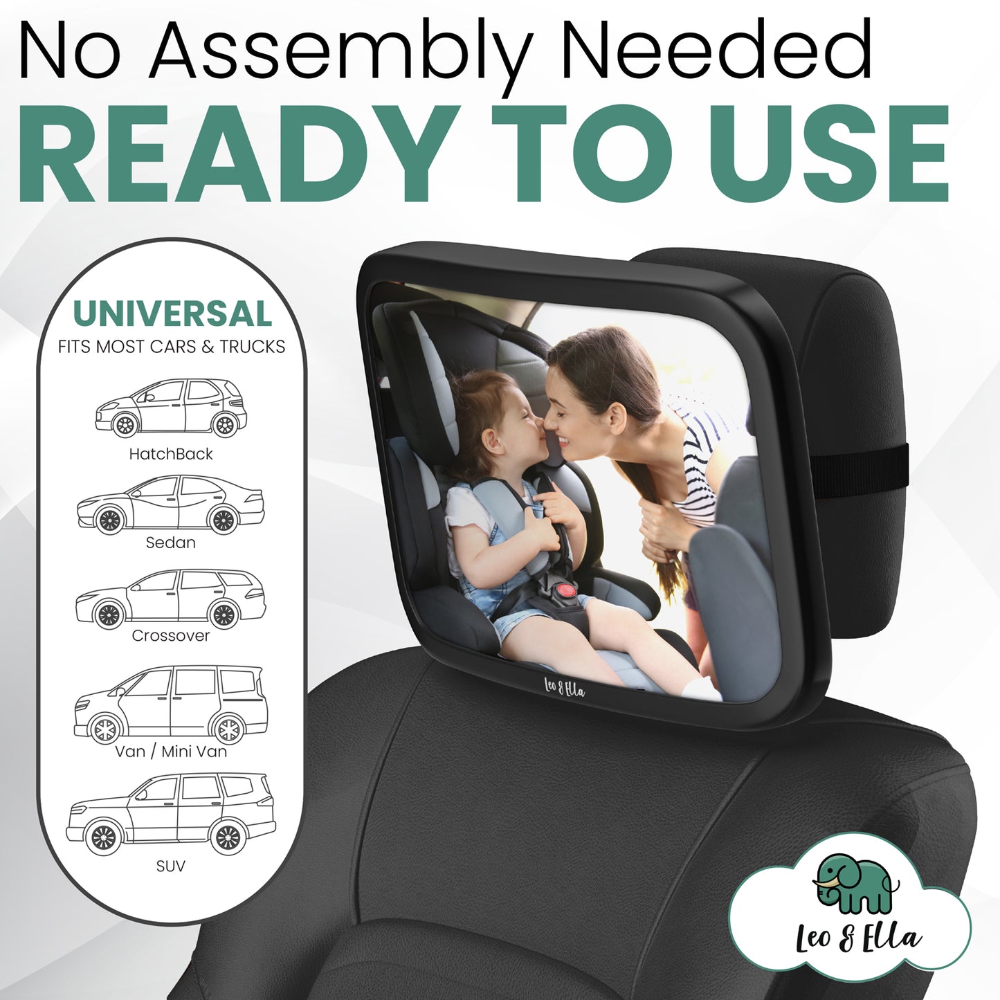 Leo&Ella Large Baby Car Mirror, Extra Wide View of Baby in Rear-Facing Carseat