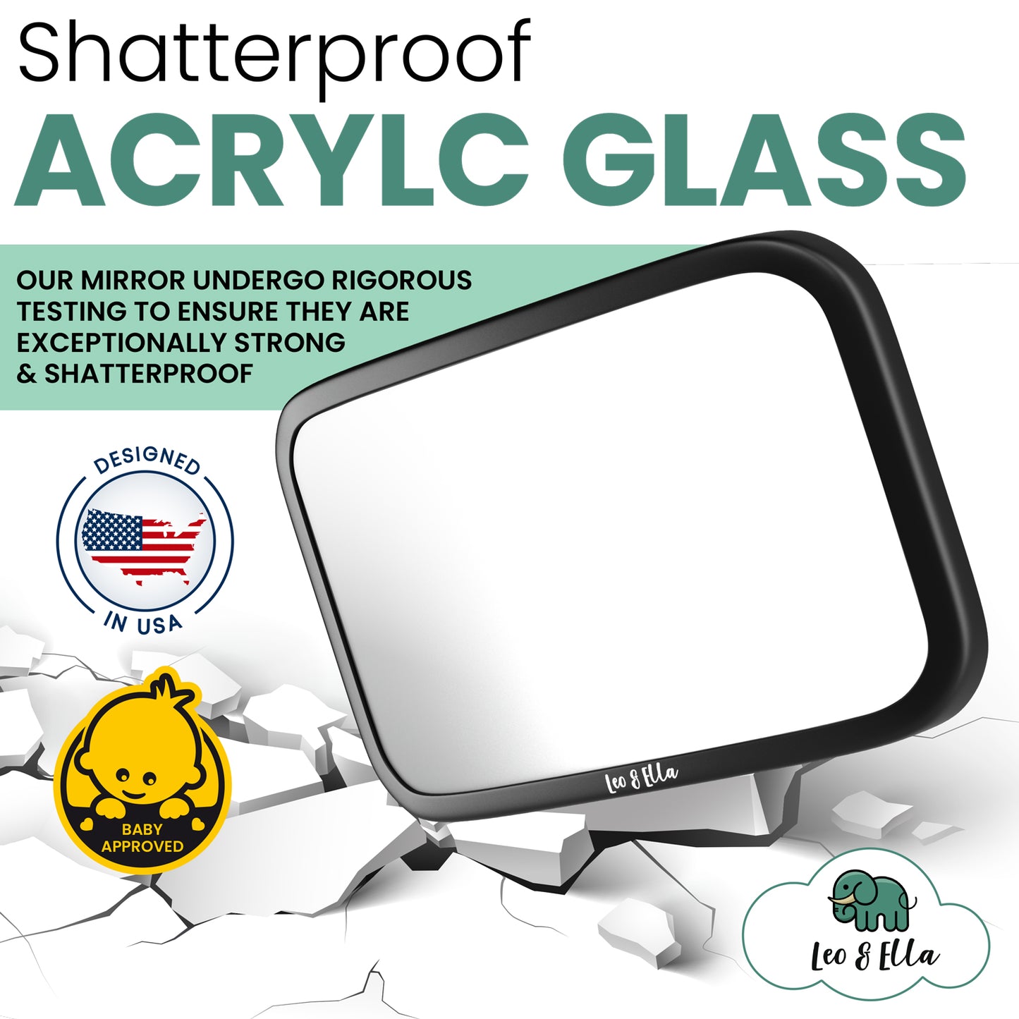 Leo&Ella Large Baby Car Mirror, Extra Wide View of Baby in Rear-Facing Carseat