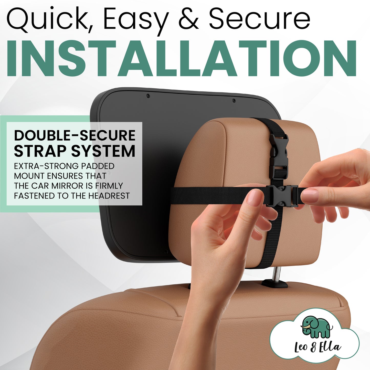 Leo&Ella Large Baby Car Mirror, Extra Wide View of Baby in Rear-Facing Carseat